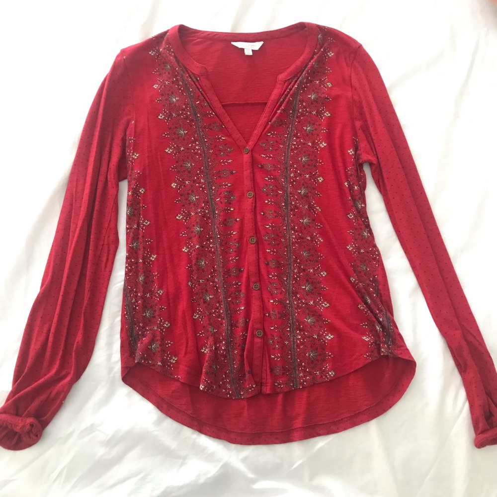Red Long-Sleeve Blouse